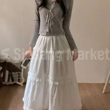 [빠른발송] 여신 프릴 롱스커트 레이스롱 프릴 페미닌 걸코어 청순 키치