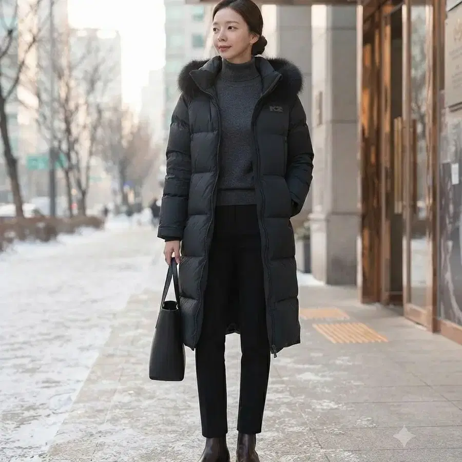 [K2] 여성 정품 90사이즈 폭스퍼 거위털 롱패딩 블랙 (구스다운 충전재 / 상태 최상)