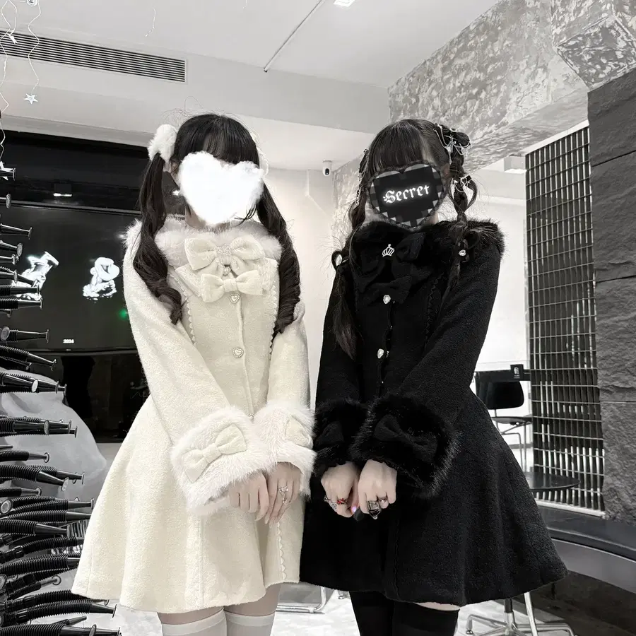 핑크 래빗 프린세스 빅 리본 퍼 카라 롱코트