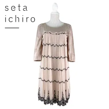 04T423 seta ichiro 꽃무늬 자수 무릎 플리츠 원피스
