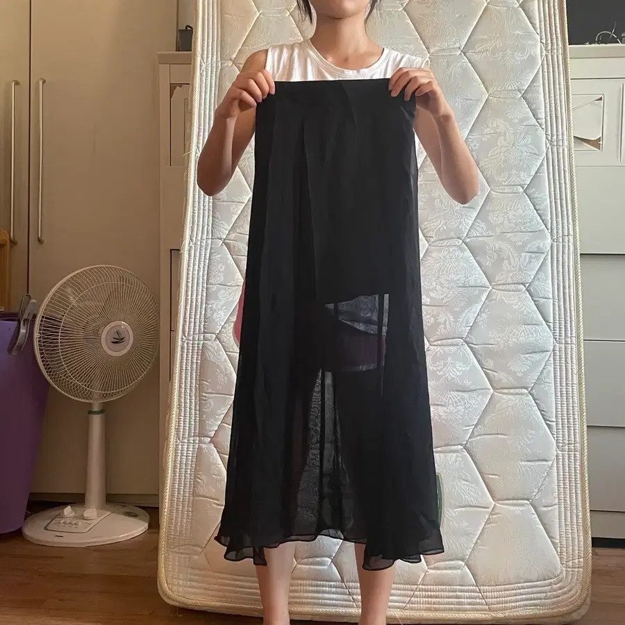 쉬폰 블랙 롱 스커트