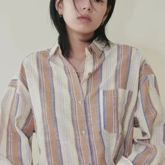플리즈프로젝트 린넨 스트라이프 셔츠 브라운 팝니다
