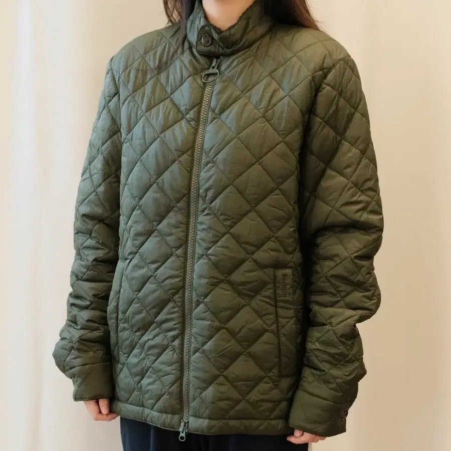 바버 해링턴 퀼트 코듀로이 카라 자켓 카키