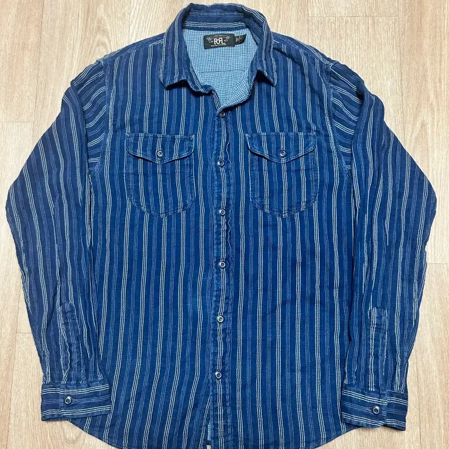 RRL 더블알엘 더블 페이스 워크 셔츠 인디고 스트라이프 체크
