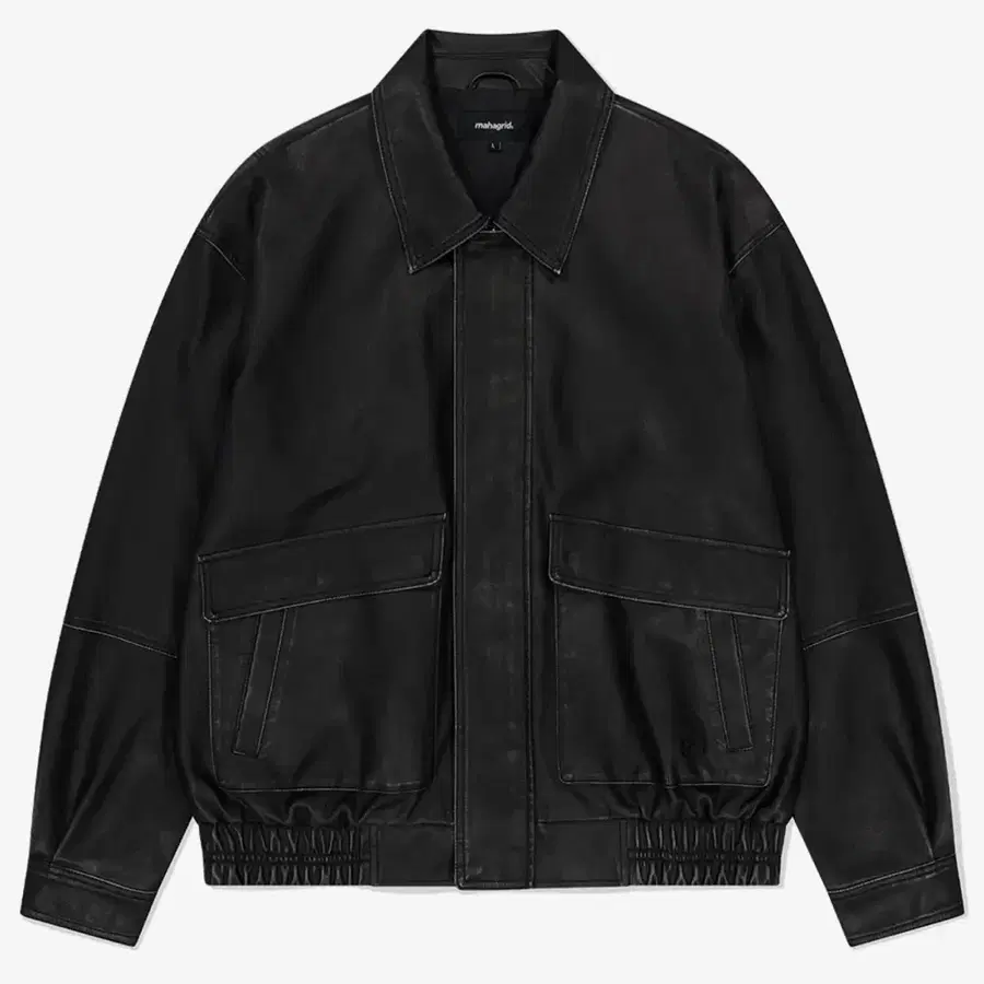 마하그리드 WASHED FAUX LEATHER BLOUSON BLACK
