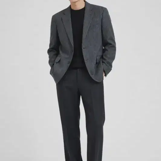 FIDOL 남성 그레이 헤링본 테일러드 투버튼 자켓 클래식 정장 블레이저 [M]