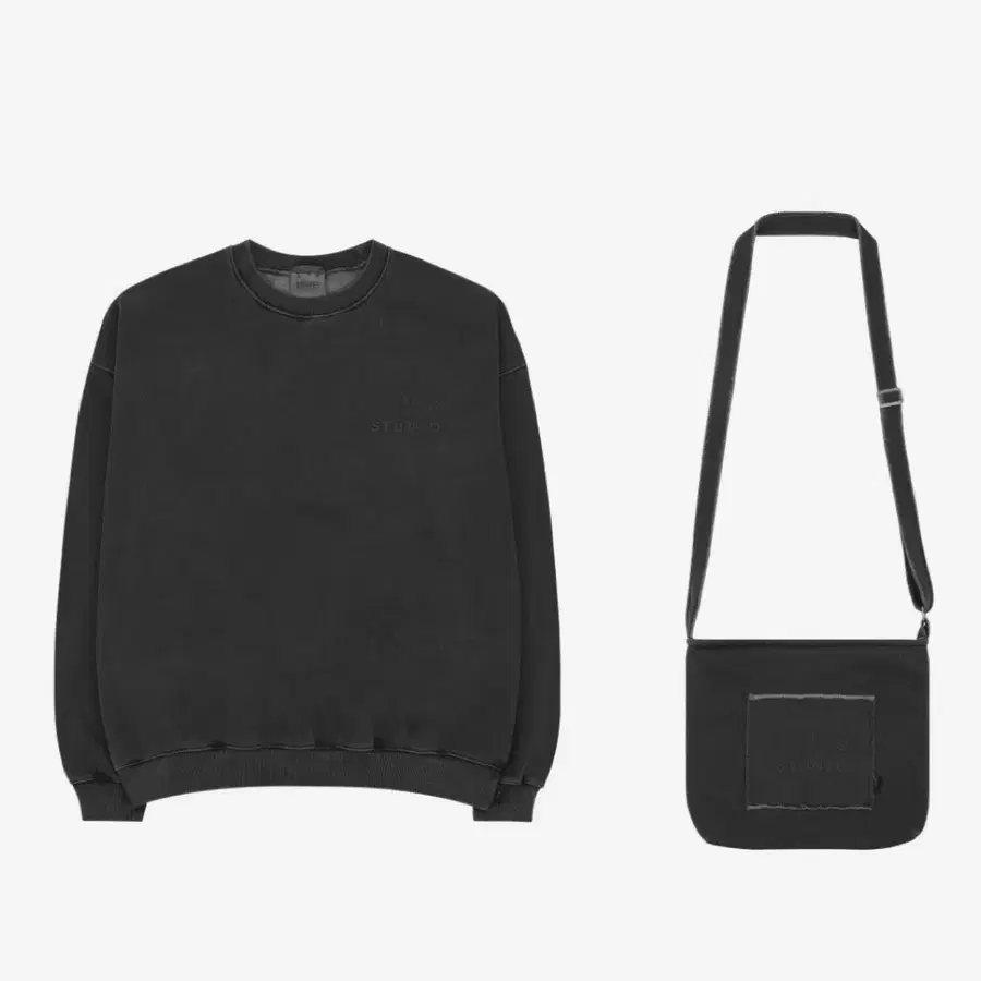 아이앱 스튜디오 피그먼트 스웨트 셔트 & 미니백 (블랙 L size)