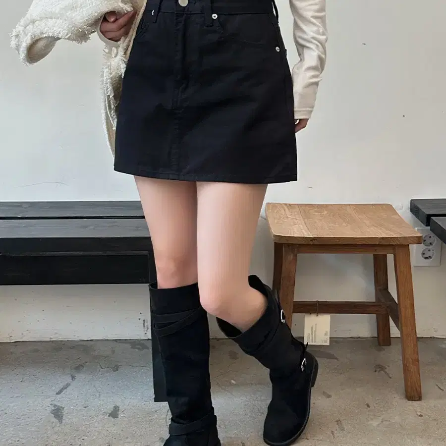 블랙 데님 스커트