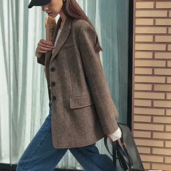 아티드 울 헤링본 자켓 S