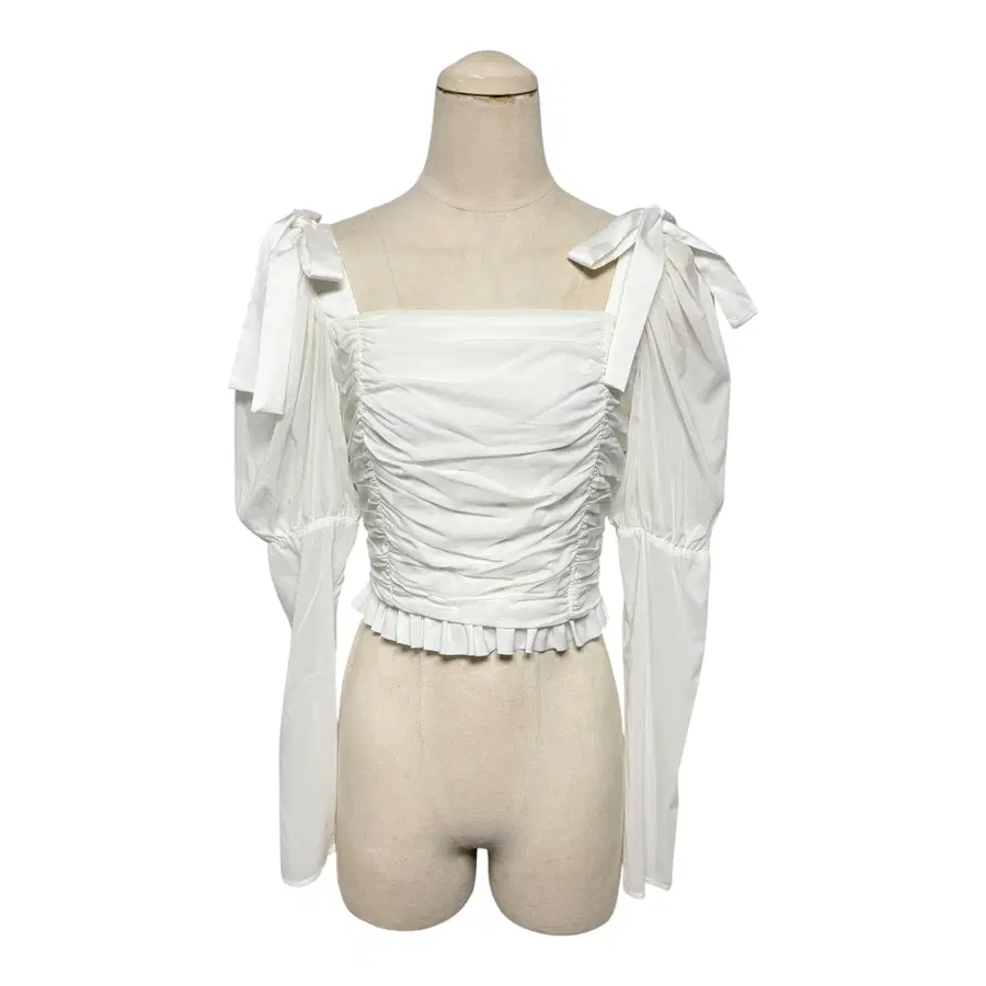 4302 화이트 셔링 리본 크롭 긴팔 블라우스