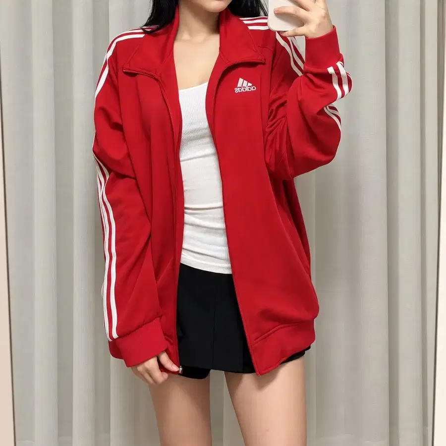 아디다스 3선 레드 트랙탑 져지 자켓