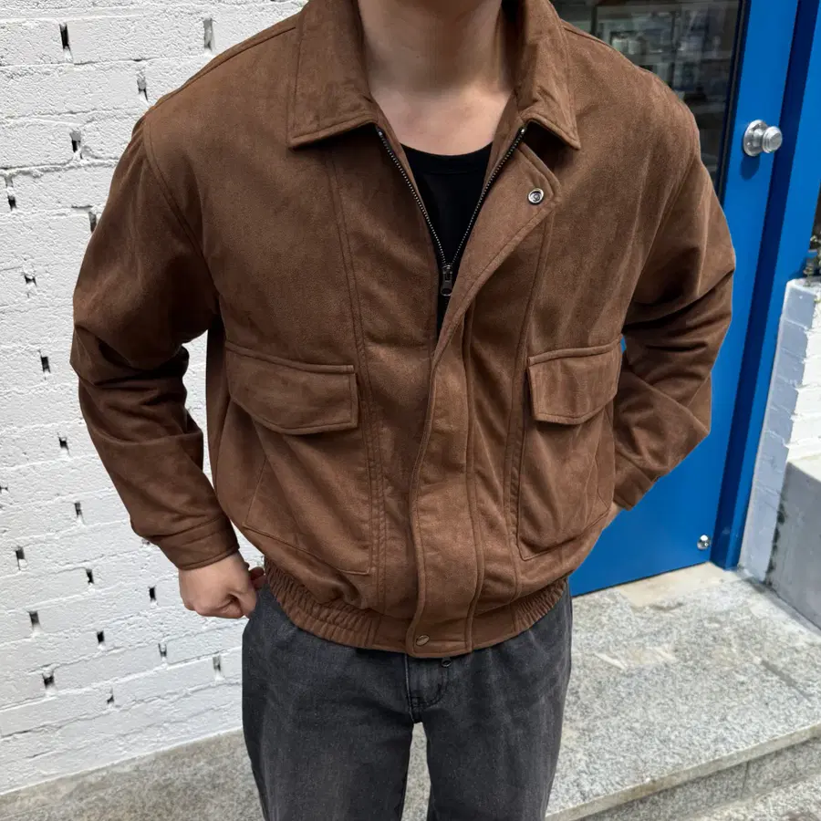 포켓 남자 블루종 스웨이드 자켓 점퍼