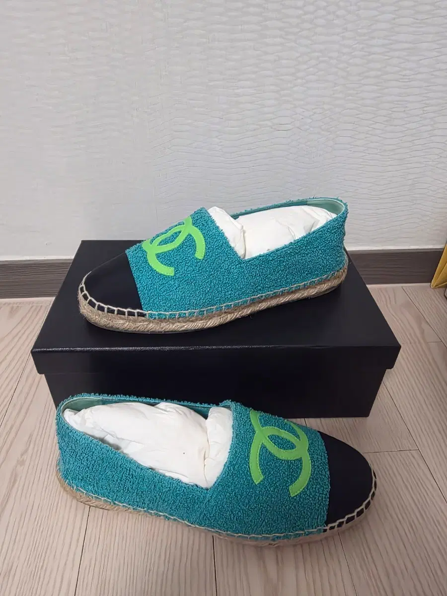 37 / Chanel CC Logo Tweed Green Espadrille Women's Sneakers