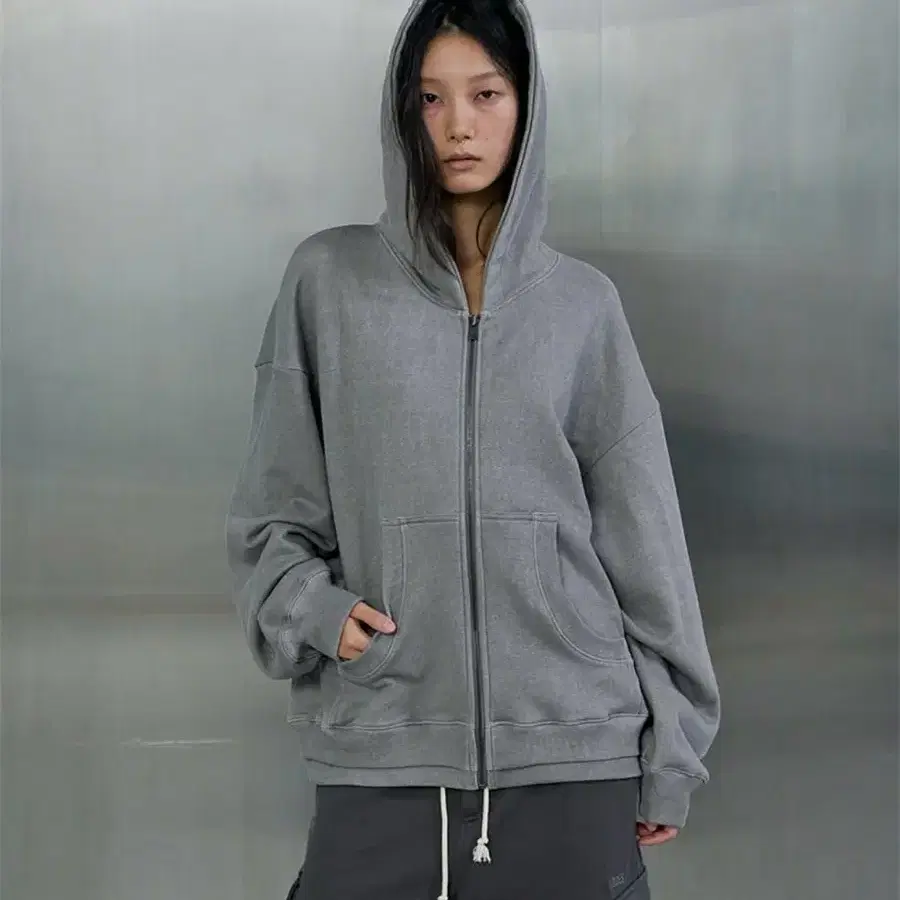 오데스 후드집업 DOUBLE HEM VTG HOODIE ZIP UP - GREY