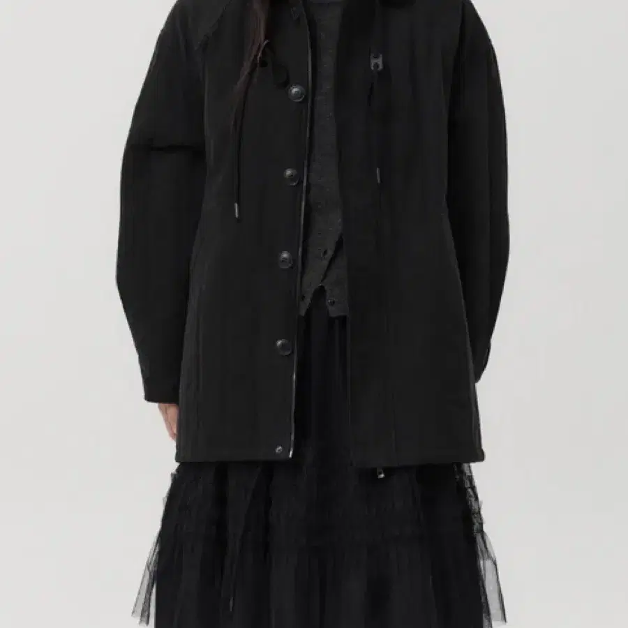 오헤시오 야상 CORDUROY COLLAR QUILTED JACKET, BLACK