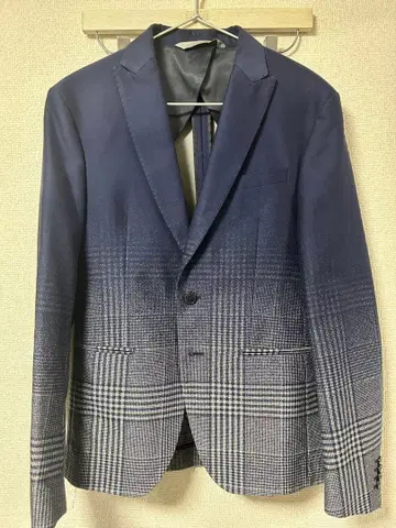 ZARA 테일러드 자켓 네이비 그레이 체크 그라데이션