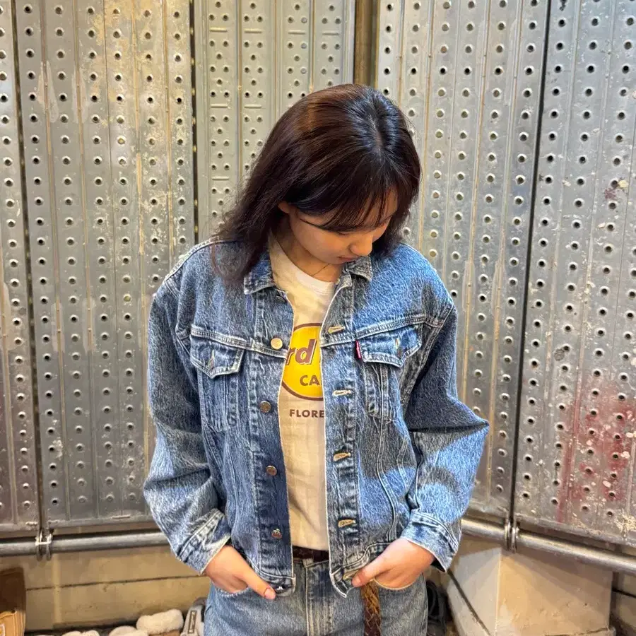 80s Made in Japan 빅존 애시드 스톤워시 트러커 데님 자켓 우먼스 LL