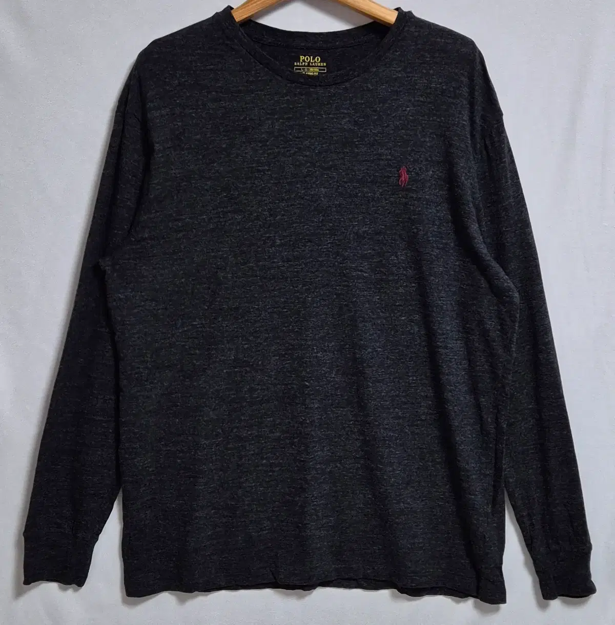 L) Genuine Polo Ralph Lauren Dark Gray Red Pony Crewneck Long Sleeve T-shirt