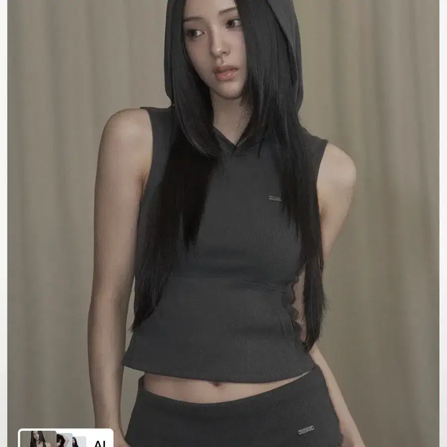카키포인트 빈티지 후드 슬리브리스 차콜
