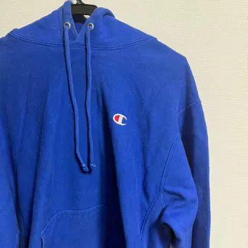 Champion 리버스 위브 후드티 L 블루 자수 로고 챔피온