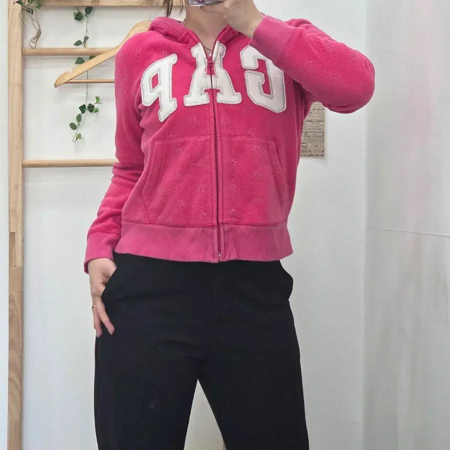 [XL]GAP KIDS 갭 별 패턴 빅로고 플리스 후드 집업 핫핑크