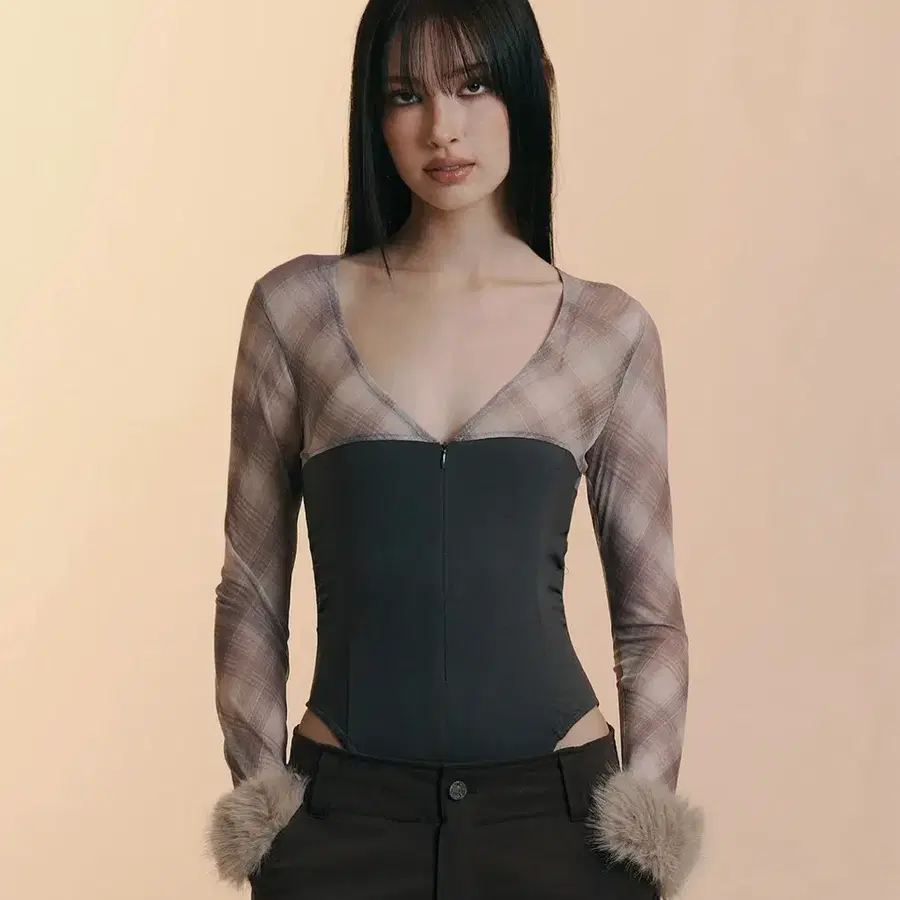 플노팔 Etta Check Bodysuit (Vintage Charcoal) 플리즈노팔로우