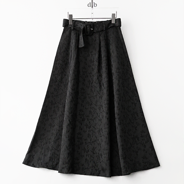 ZARA/ 자카드 플라워 자수 벨티드 A라인 롱스커트