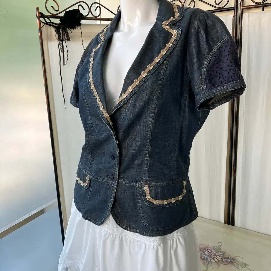 jpn denim slim fit ribbon jacket