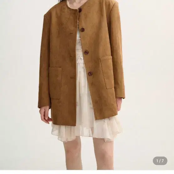 신스덴 스웨이드 코트 노카라 자켓 sincethen