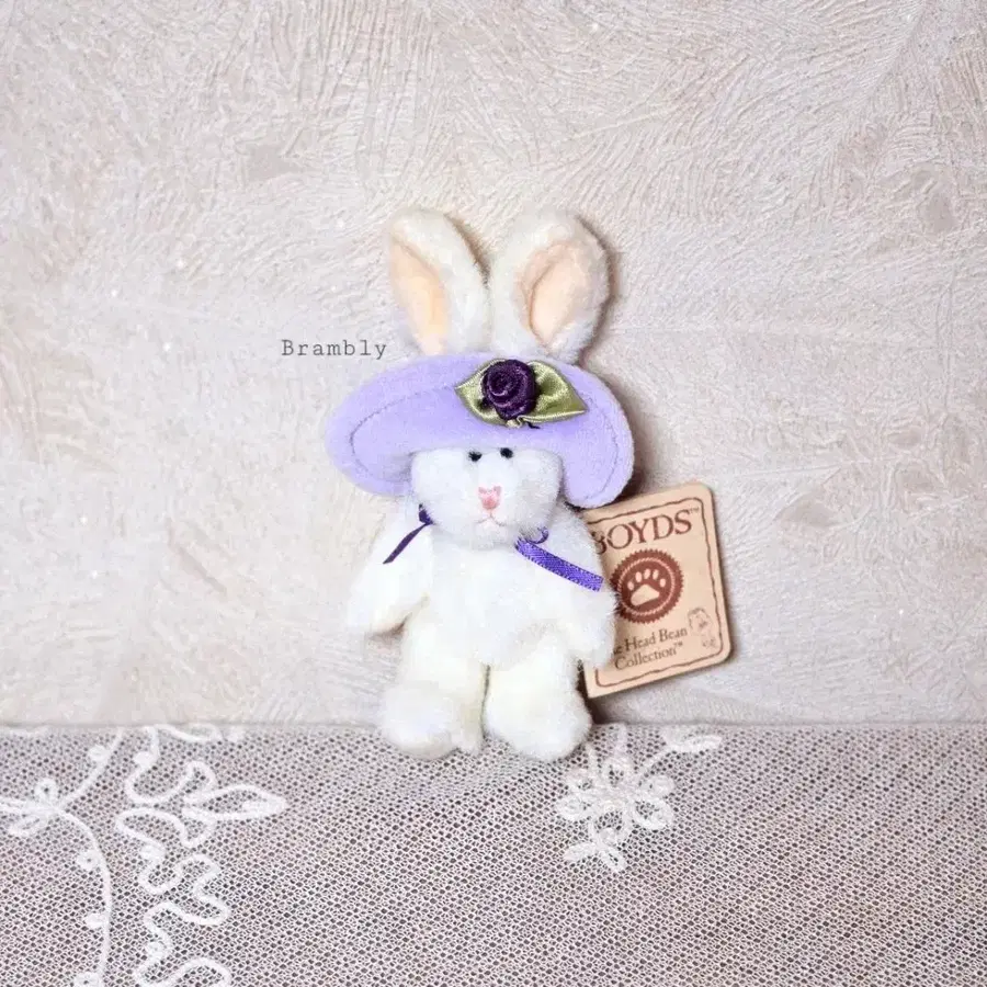 Boyds Bears 보이즈베어 쪼꼬미 빈티지인형 보라 꽃모자 토끼 버니 키덜트 인테리어 장식 키링 소품