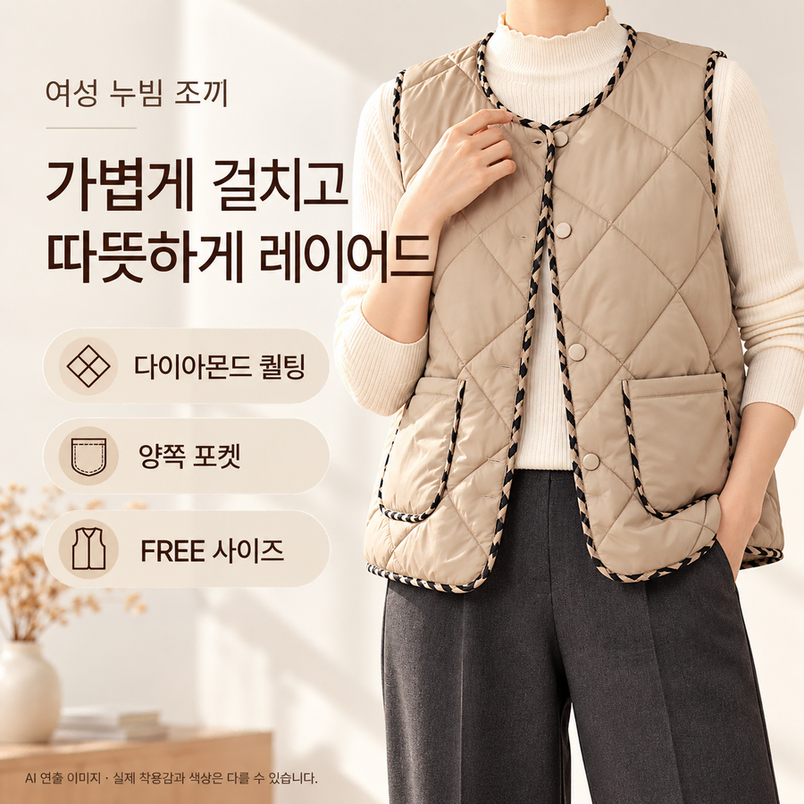 [새상품] 여성 누빔 조끼 퀼팅 경량 패딩 베스트 4컬러 FREE