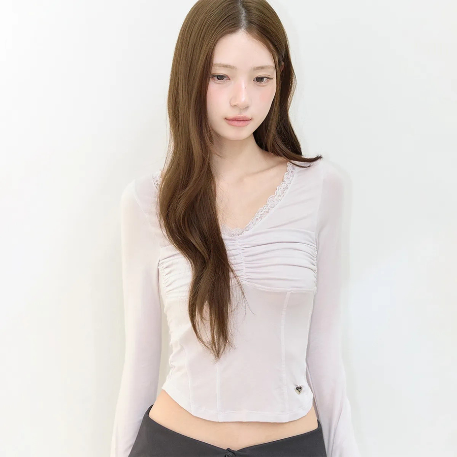 일리고 레이스 코르셋 롱슬리브 핑크