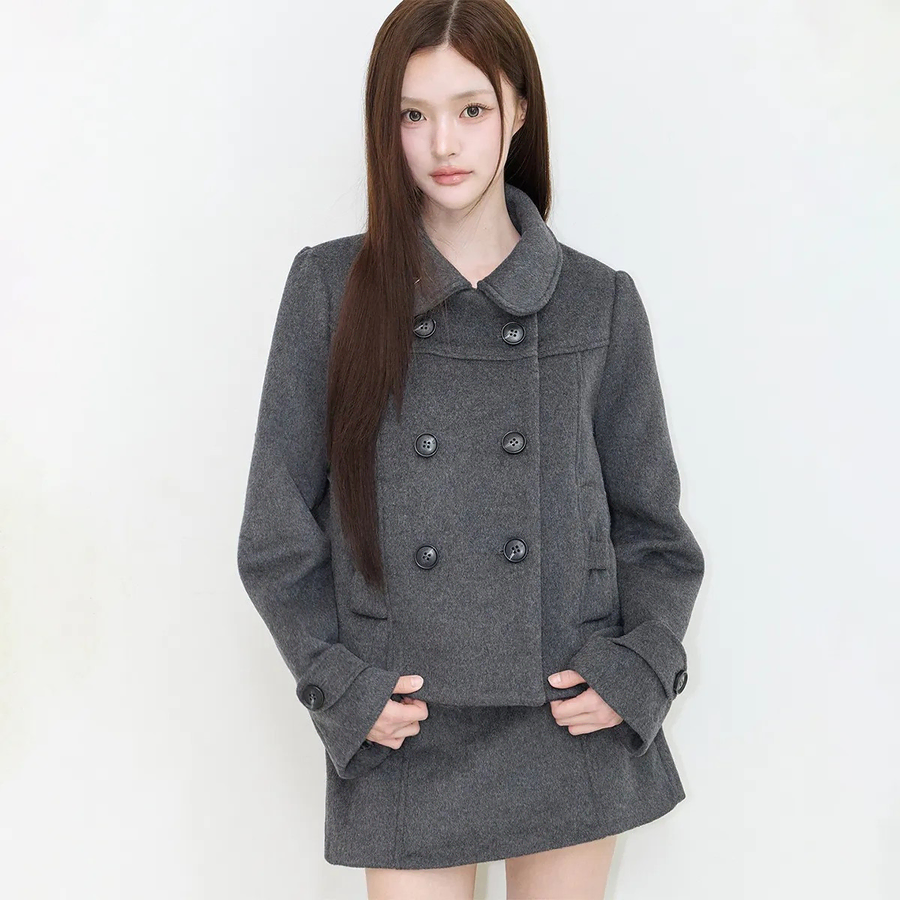 일리고 보우 버튼 숏 코트 차콜