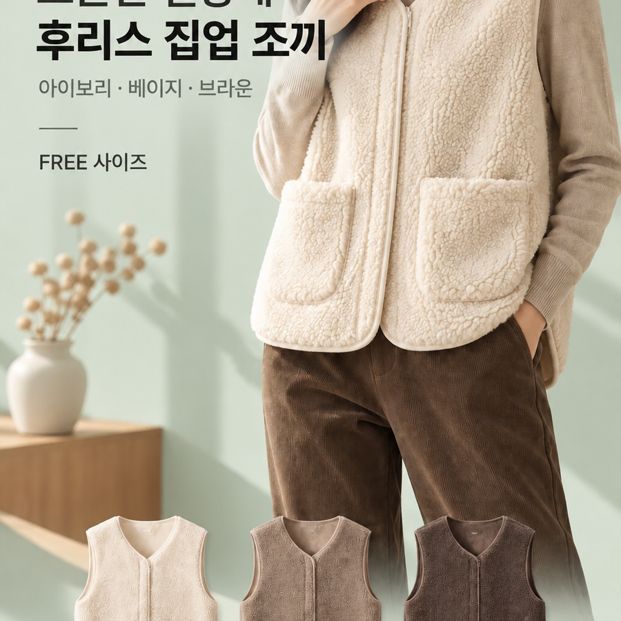 여성 후리스 집업 조끼 뽀글이 베스트 3컬러 FREE