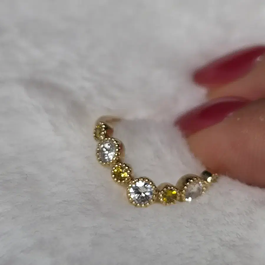 천연 화이트 다이아 옐로 다이아 밀그레인 14k 반지