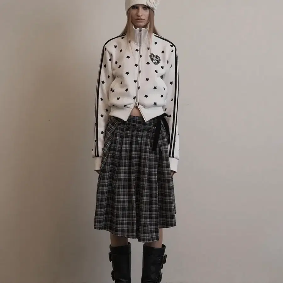셋업이엑스이 CHECK WRAP SKIRT / BLACK