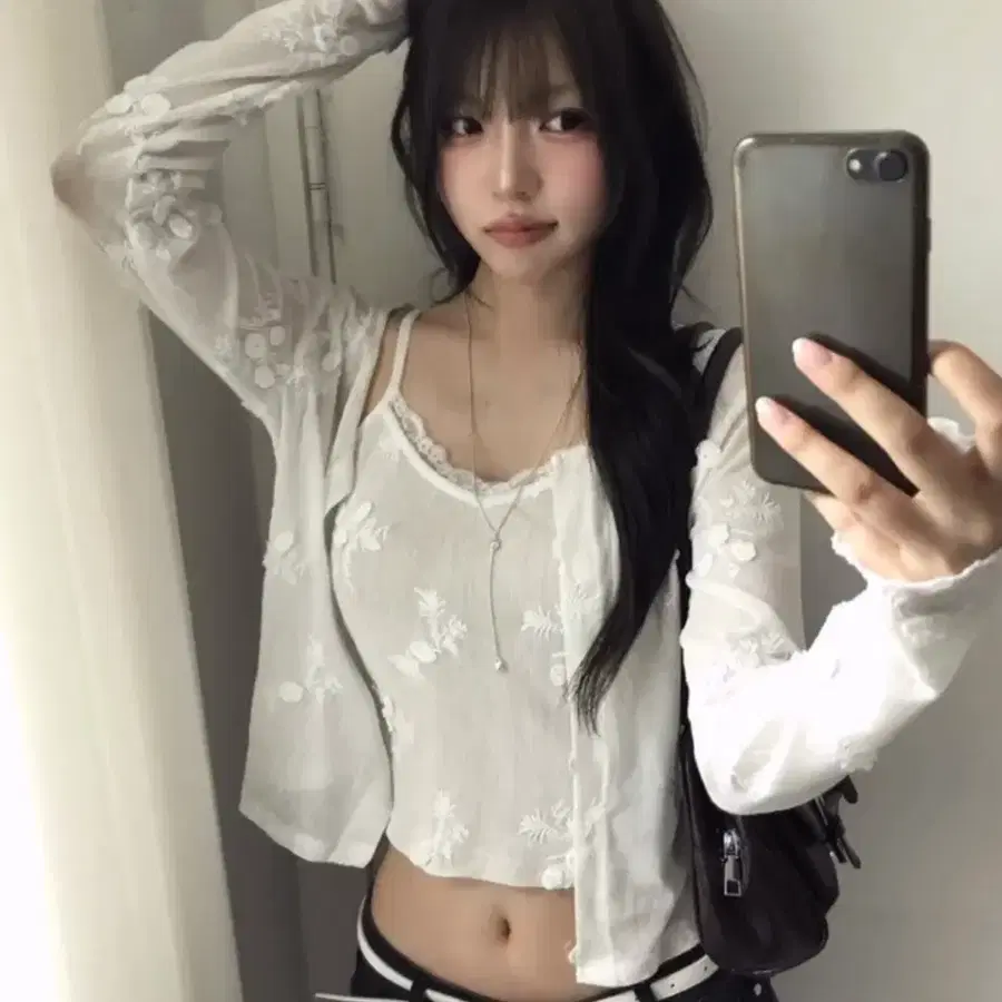 시스루 플라워 나시 가디건 세트