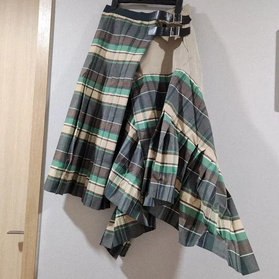 Sacai 사카이 체크믹스 언밸런스 랩 롱스커트