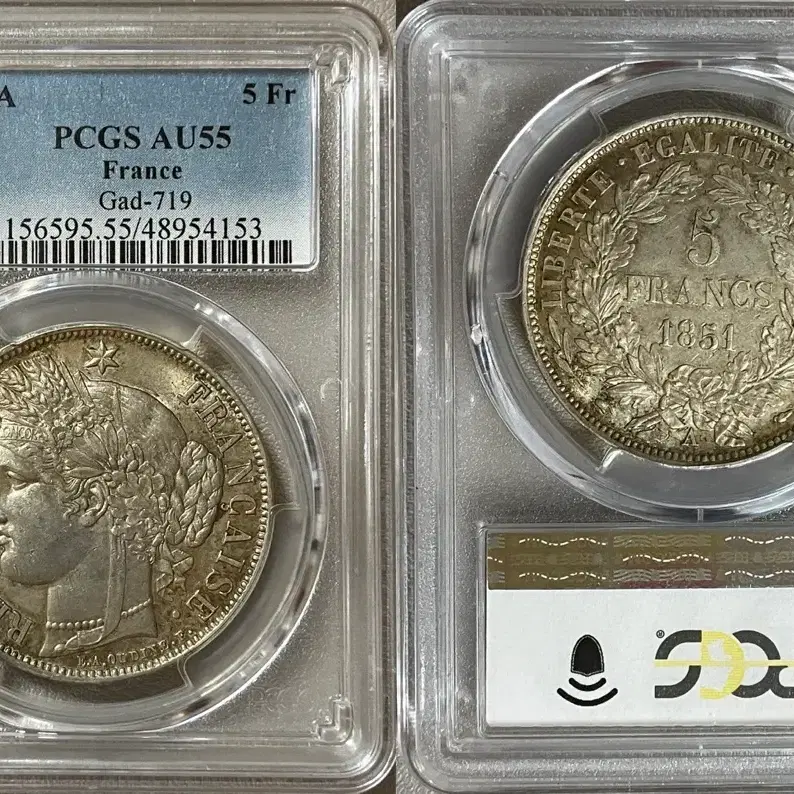 PCGS 1851년A 프랑스 세레스 5프랑 은화