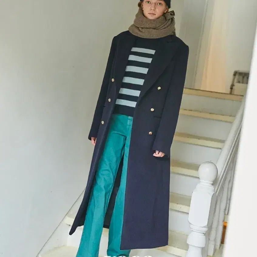 보카바카 울 더블 롱코트 M 네이비