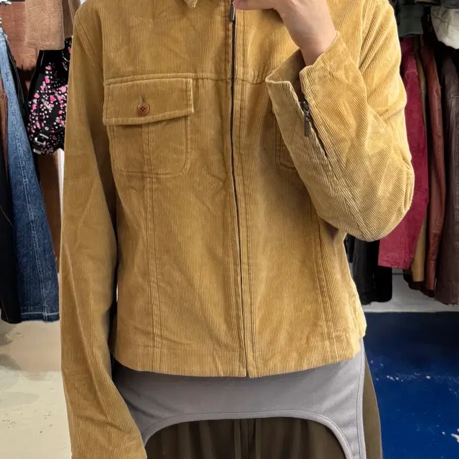 JPN Vtg 베이지 코듀로이 크롭 자켓 여재킷