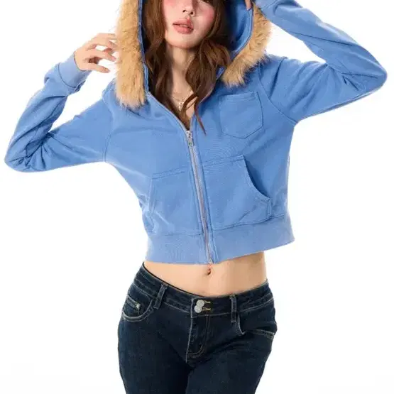 dear my kiko 디얼마이키코 washed fur pocket hoodie zip-up 퍼후드집업 m size