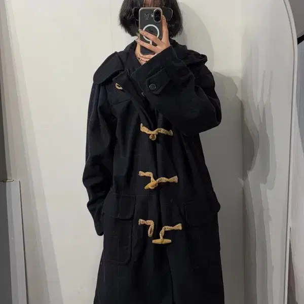 L 랄프로렌 폴로 진스 다크 네이비 체크 윈도우 울 더플 코트 떡볶이 코트