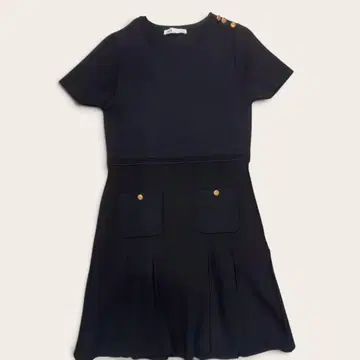 ZARA 니트 원피스 L 네이비 골드 버튼 미사용