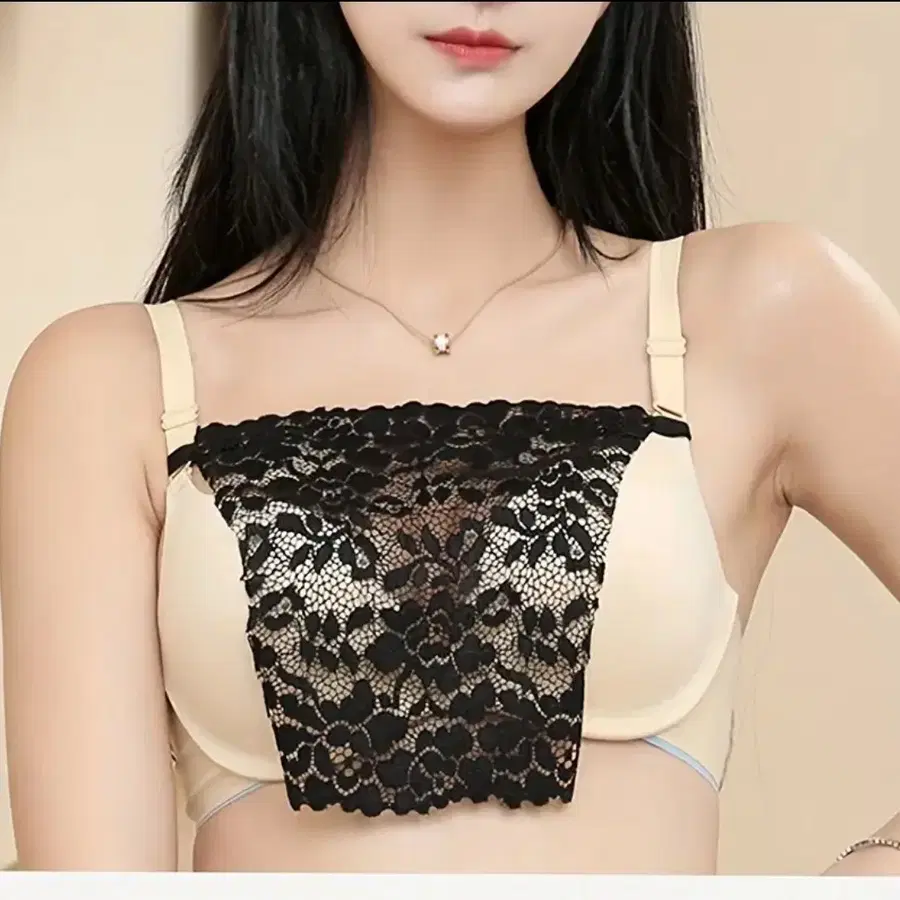 블랙 레이스 덧댐 브라탑(3칼라)