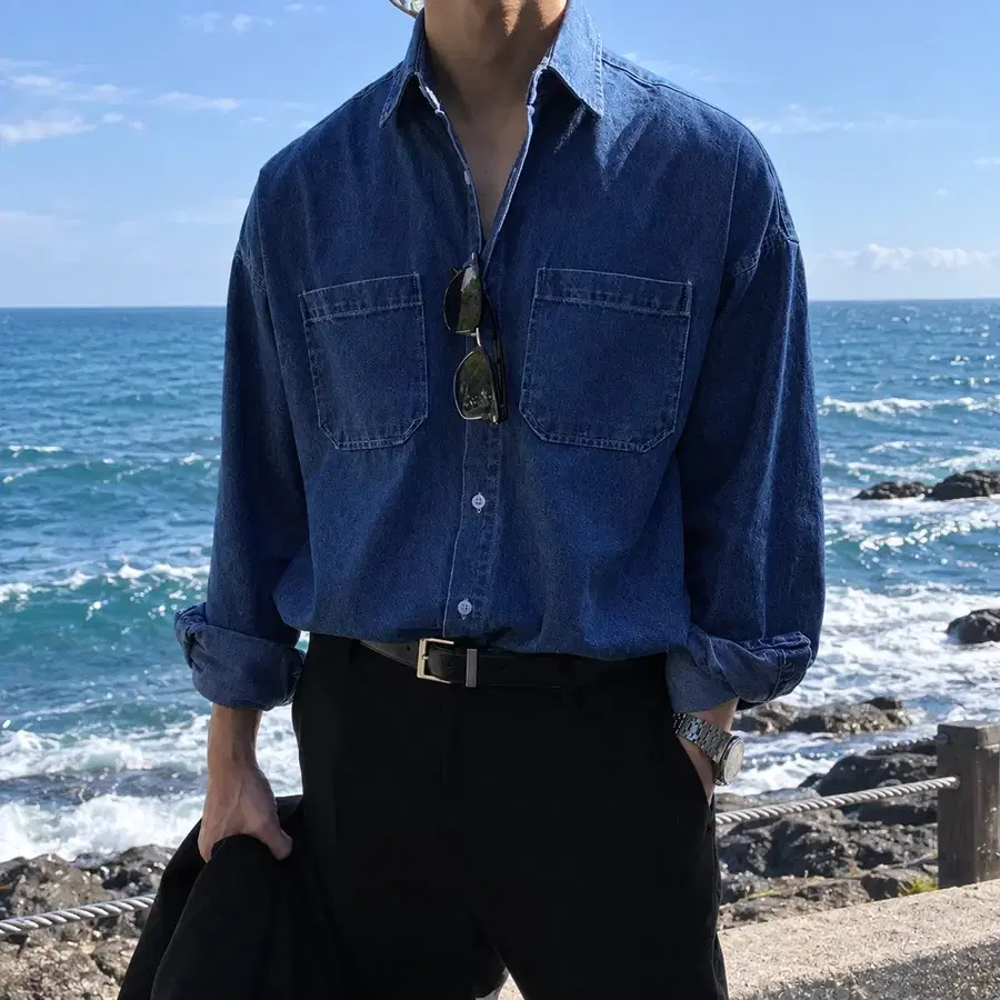 청 데님 셔츠 남성 캐주얼 셔츠