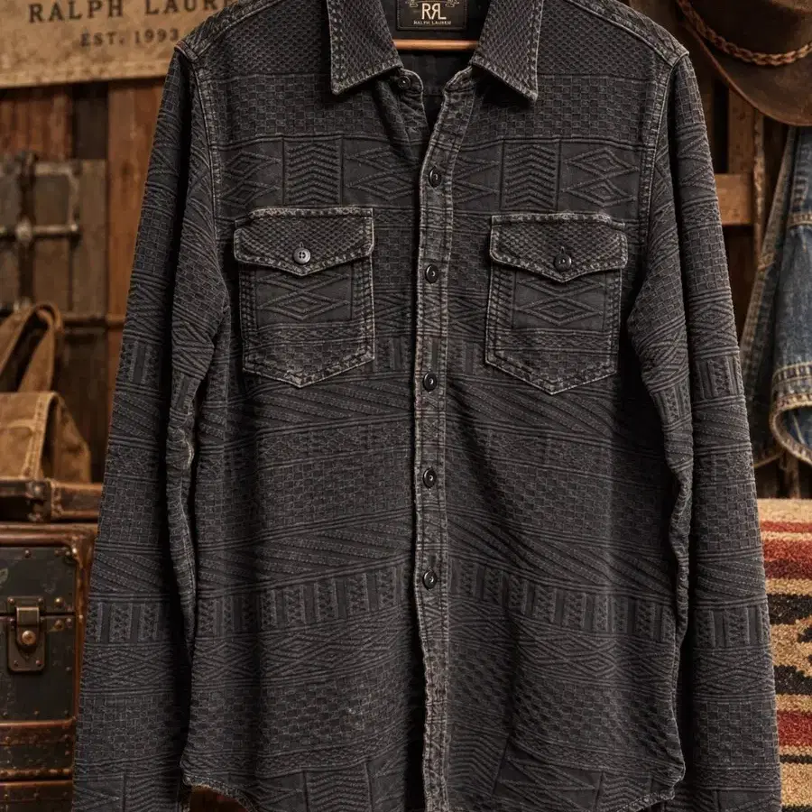 [S] RRL 더블알엘 인디고 자카드 워크셔츠 Sulfur Black