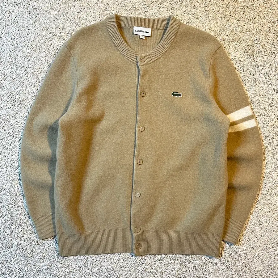 [여성 L] 라코스테 LACOSTE 라운드넥 팁드 울 가디건 베이지