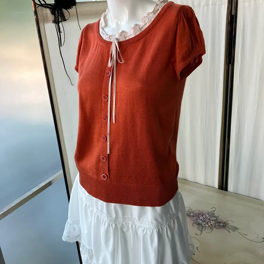 jpn puff crochet knit blouse