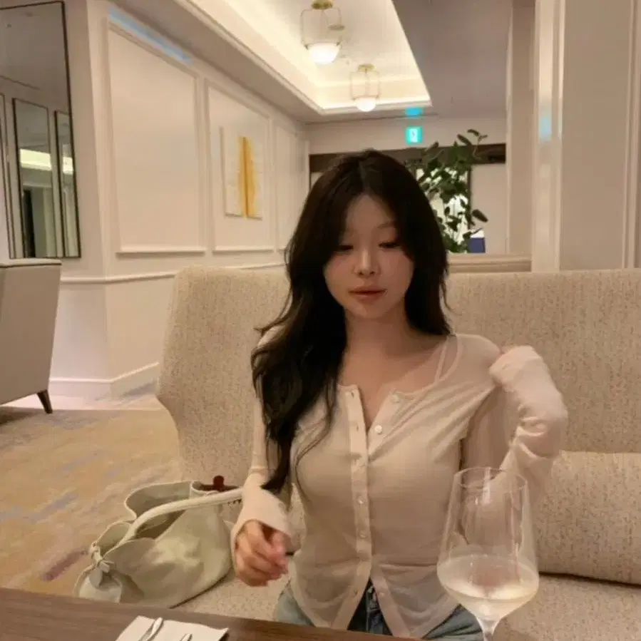베르니마켓 텐셀 슬림 가디건 핑크베이지
